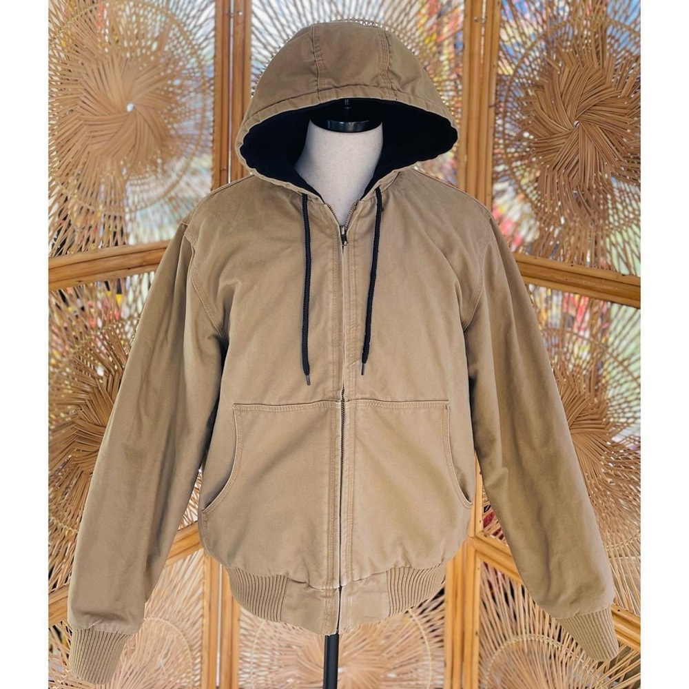 Vintage Falls Creek Tan Canvas Hooded Work Jacket M Workwear Chore Zippered - Picture 2 of 8